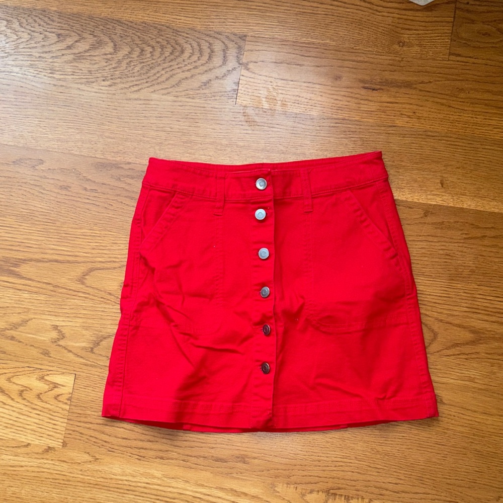 J. Crew Red Mini Skirt with Buttons